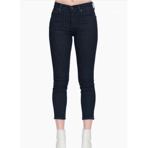 Citizens of Humanity COH Blue Pinstripe Rocket Crop High Rise Skinny Jeans - Picture 6 of 16